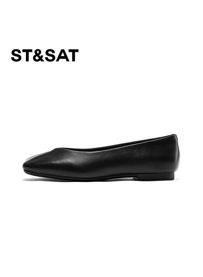 St&Sat St&sat Women's Flat Walking Commuting Daily Shallow Mouth Single Shoes Black Size 36 - Image 3