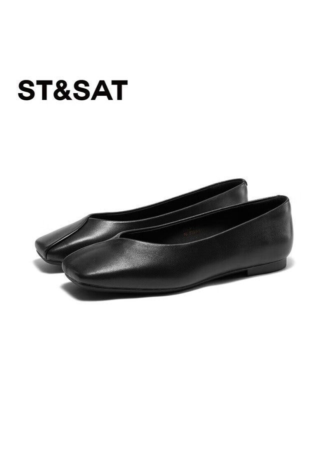 St&Sat St&sat Women's Flat Walking Commuting Daily Shallow Mouth Single Shoes Black Size 36 - Image 4