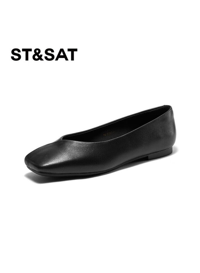 St&Sat St&sat Women's Flat Walking Commuting Daily Shallow Mouth Single Shoes Black Size 36 - Image 2