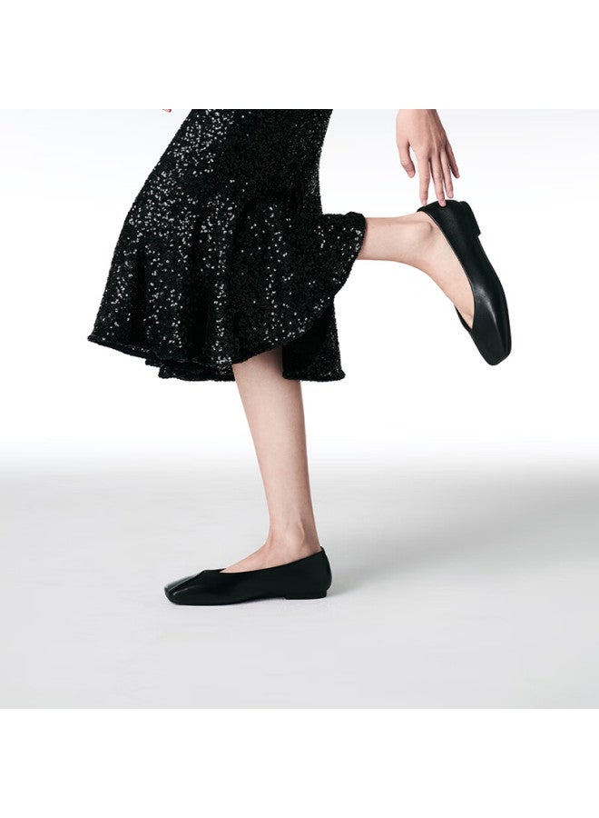 St&Sat St&sat Women's Flat Walking Commuting Daily Shallow Mouth Single Shoes Black Size 36 - Image 1