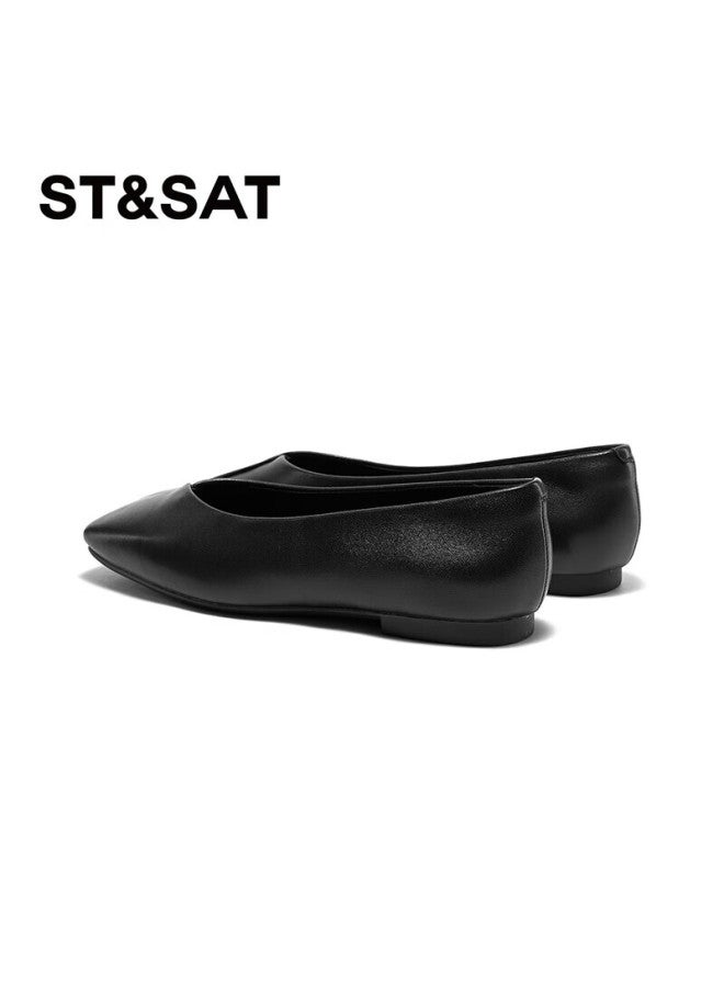 St&Sat St&sat Women's Flat Walking Commuting Daily Shallow Mouth Single Shoes Black Size 36 - Image 5