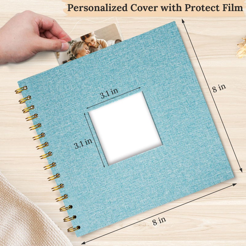 Hiwhy Scrapbook Photo Album Linen Cover, 8 x 8 Inch Hardcover Kraft White Pages Memory Book, for Travel Wedding Guest Book Christmas Baby Shower (20 Sheets/ 40 Pages,Light Blue) - Image 2