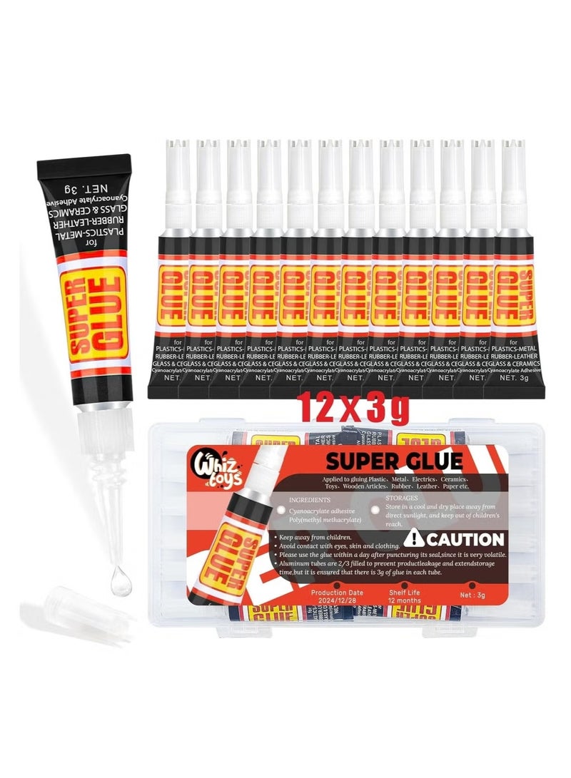Super Glue Extra Strong – 12 Pack (3g Each) | Fast-Drying Instant Adhesive | Multi-Surface Bond for Plastic, Metal, Glass, Ceramic, Wood & DIY Repairs - Image 1