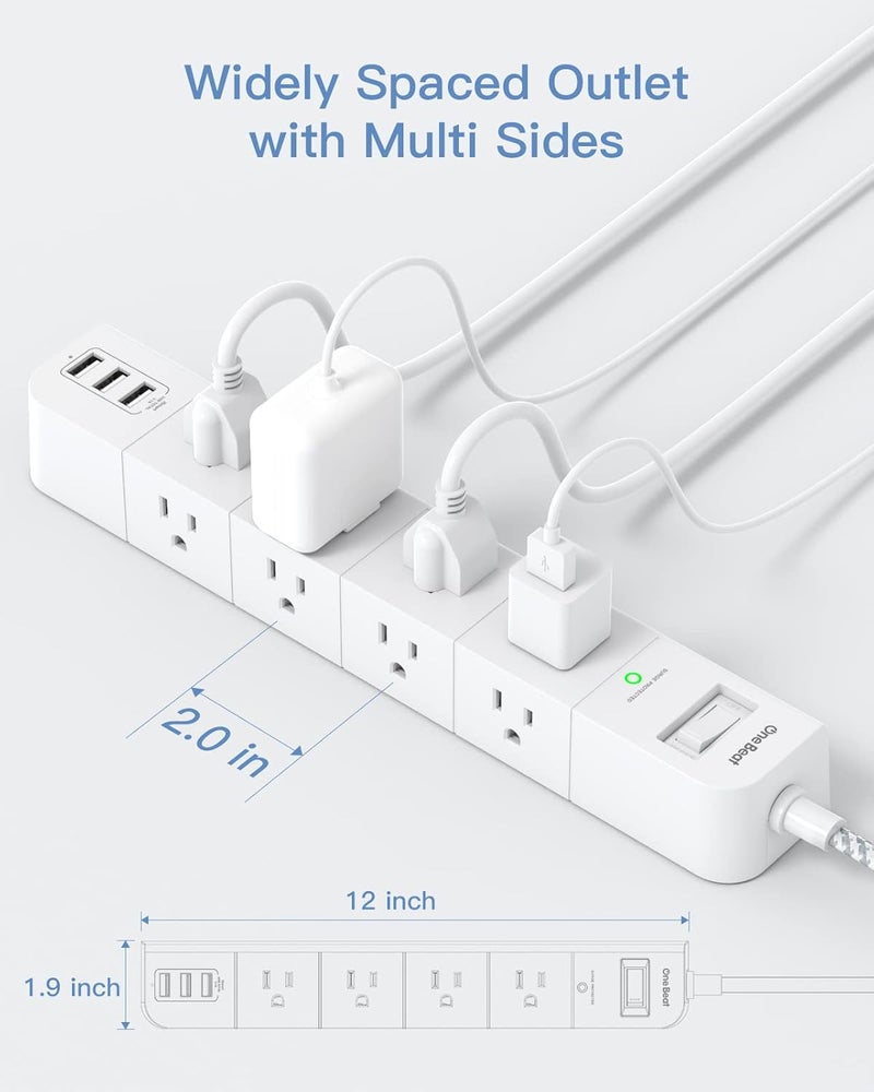 One Beat 10 ft Extension Cord, Power Strip Surge Protector - 8 Widely AC Outlets 3 USB, Flat Plug, Desktop Charging Station with Overload Protection, Wall Mount for Home, Office, Travel, Computer ETL Listed - Image 3