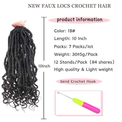 Xtrend 10 Inch New Faux Locs Crochet Hair With Curly Ends 7 Packs Prelooped Goddess Locs Crochet Hair Bohemian Natural Black Soft Locs Crochet Hair Extensions for Women 12Strandspack 1B - Image 3