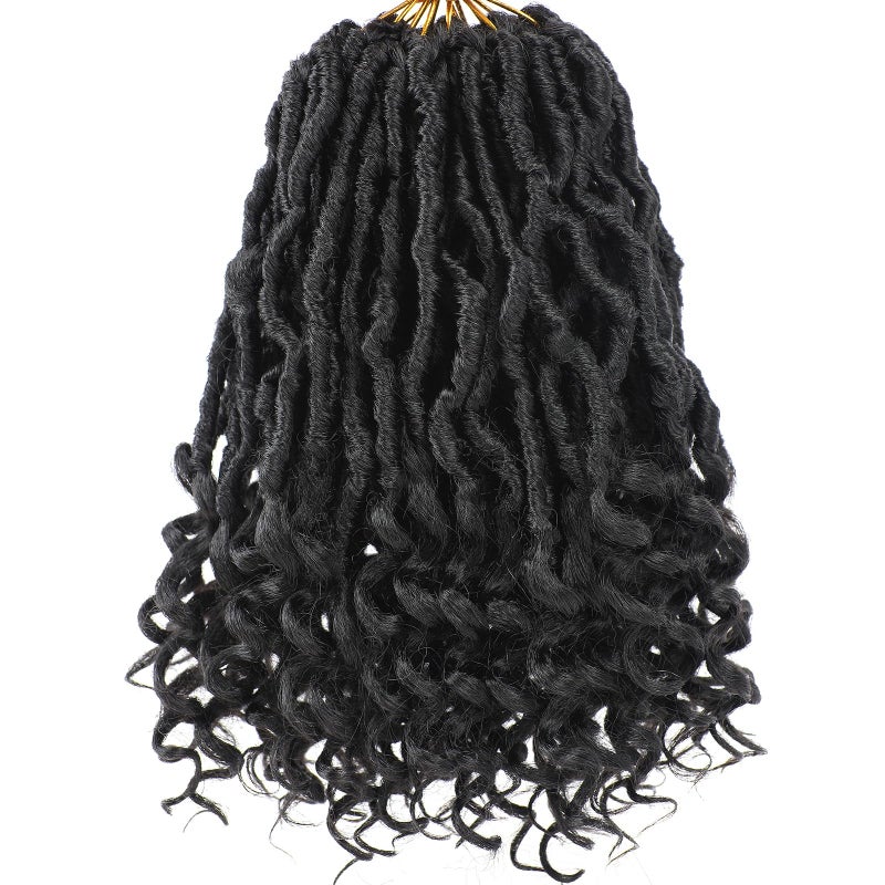 Xtrend 10 Inch New Faux Locs Crochet Hair With Curly Ends 7 Packs Prelooped Goddess Locs Crochet Hair Bohemian Natural Black Soft Locs Crochet Hair Extensions for Women 12Strandspack 1B - Image 2