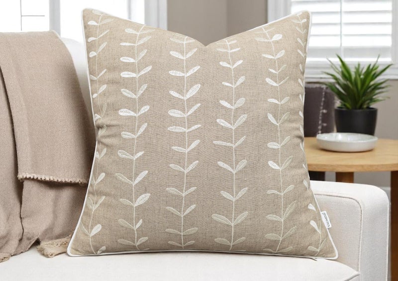 VAGMINE Embroidered Lollipop Pillow Cover  18x18 Inches Square  100 Linen Natural Decorative Cushion Cover  Farmhouse Rustic Embroidery  Cozy Accent for Sofa Bed Living Room Neutral Home Decor