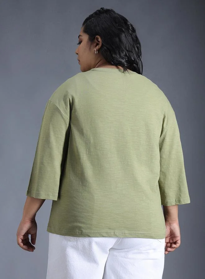 HIGH STAR Plus Size Solid Cotton Boxy Fit T-Shirt by Styli