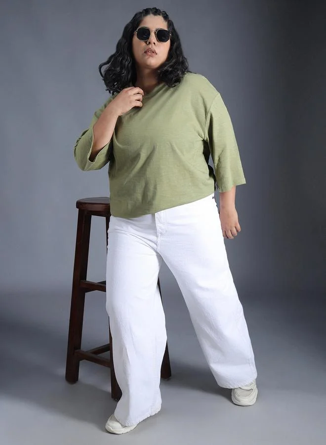 HIGH STAR Plus Size Solid Cotton Boxy Fit T-Shirt by Styli