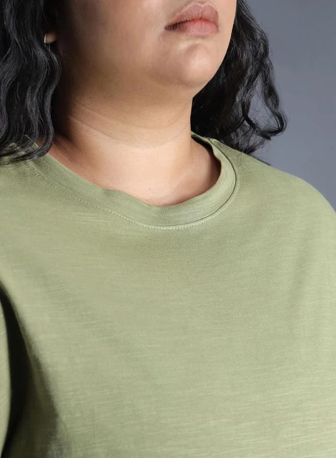 HIGH STAR Plus Size Solid Cotton Boxy Fit T-Shirt by Styli