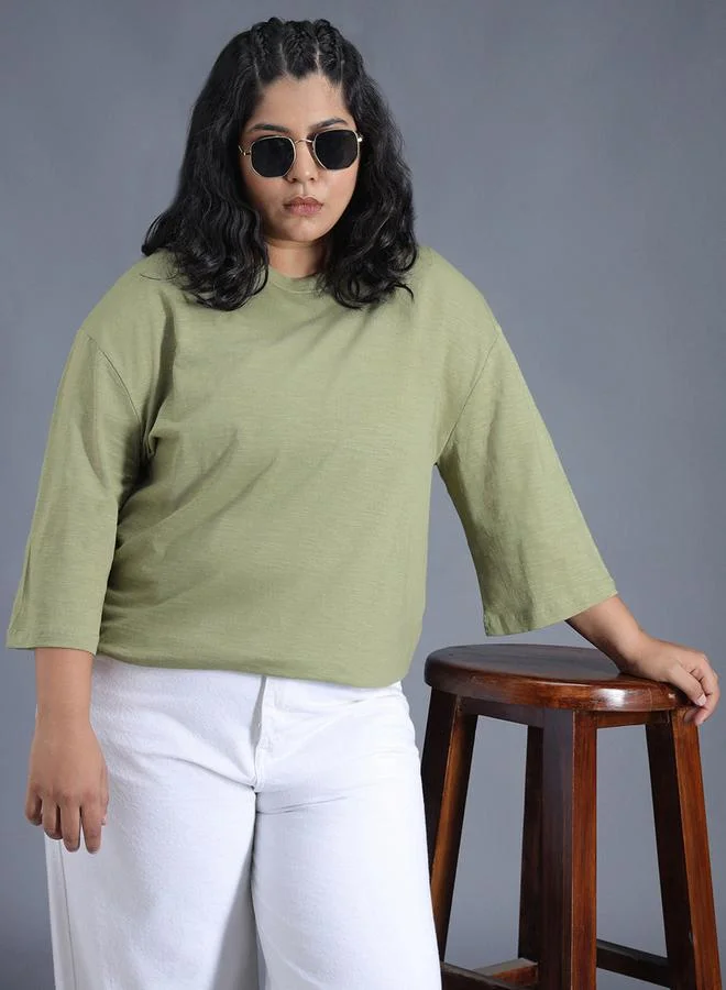 HIGH STAR Plus Size Solid Cotton Boxy Fit T-Shirt by Styli