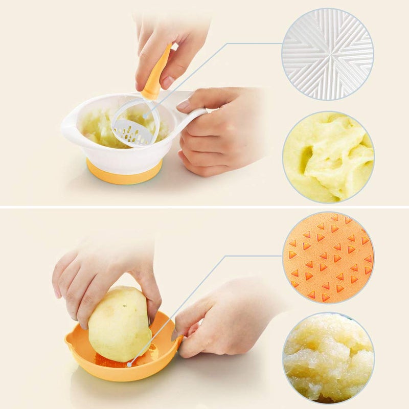 Matyz Versatile Baby Food Maker Set - Toddler Food Mills with Mash Bowl, Hand Masher, Citrus Juicer, Grater - Making Homemade Baby Food - Fruits and Vegetables Masher - No BPA (Yellow) - Image 4