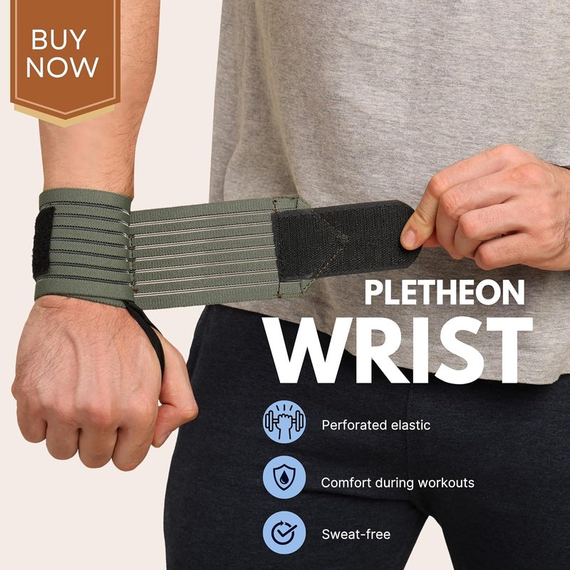 PLETHEON دعامة معصم للصالات الرياضية، التمارين ورفع الأثقال | حزام معصم قابل للتعديل للرجال والنساء | تخفيف الألم واستقرار المعصم لللياقة البدنية والرياضة (أخضر مهوي) - Image 2