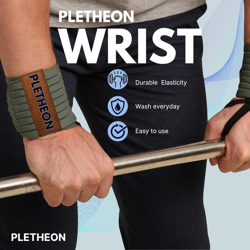 PLETHEON دعامة معصم للصالات الرياضية، التمارين ورفع الأثقال | حزام معصم قابل للتعديل للرجال والنساء | تخفيف الألم واستقرار المعصم لللياقة البدنية والرياضة (أخضر مهوي) - Image 3