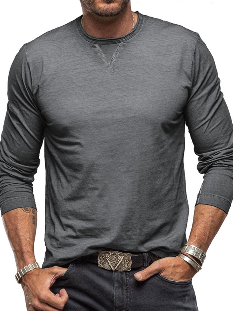 Men's Long Sleeve Round Neck Casual Top T-Shirt - Image 4