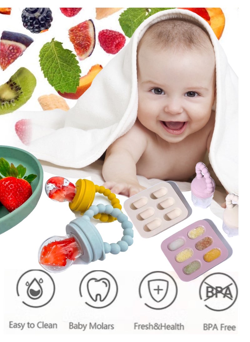 TrenDxb Fresh Food Feeder & Teether, BPA-Free Silicon Pacifier with Freezer Tray, 3 Replacement Pouches & Popsicle Molds , 3-6 Months and Above  .(Blue) - Image 3