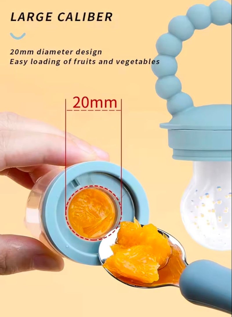 TrenDxb Fresh Food Feeder & Teether, BPA-Free Silicon Pacifier with Freezer Tray, 3 Replacement Pouches & Popsicle Molds , 3-6 Months and Above  .(Blue) - Image 5