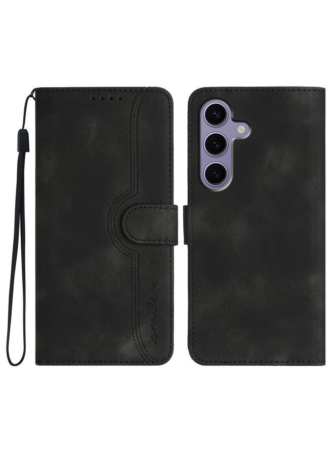 S-TOP Case For Samsung Galaxy S25 5G Heart Pattern Skin Feel Leather Phone Case - Image 1