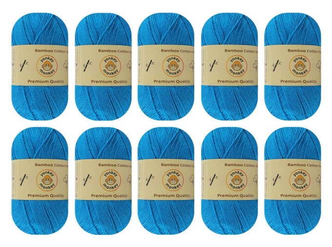 10PACK OF 500 GRAMS YARN 70 RAYON DERIVED FROM BAMBOO 30 COTTON IMPORTED BLUE 9056