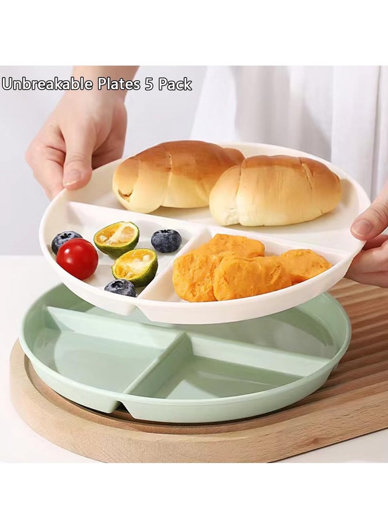 GNAFOTU 9" Unbreakable Divided Plates Set of 5, Wheat Straw Plate Reusable Dinnerware Portion Control Plate, Round Bariatric Plastic Plate for Kids Adults, BPA-free, Dishwasher Safe  - Image 3
