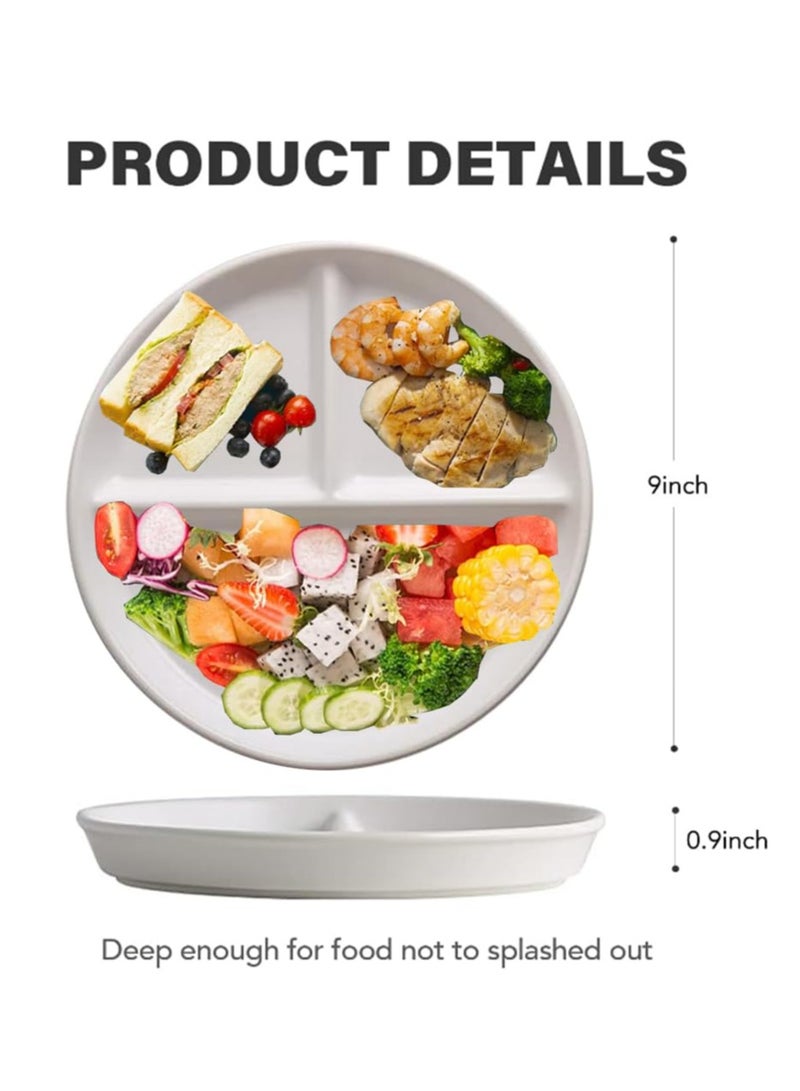 GNAFOTU 9" Unbreakable Divided Plates Set of 5, Wheat Straw Plate Reusable Dinnerware Portion Control Plate, Round Bariatric Plastic Plate for Kids Adults, BPA-free, Dishwasher Safe  - Image 5