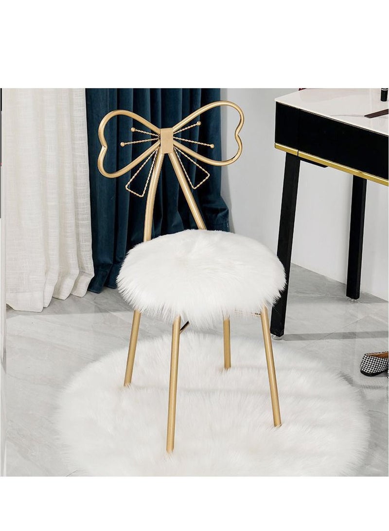 LINGWEI Metal Vanity Chair Fur Cushioned Padded Seat Makeup Dressing Stool Bench with Butterfly Backrest Child Dining Chair Furniture Bedroom Makeup Stool - Image 1