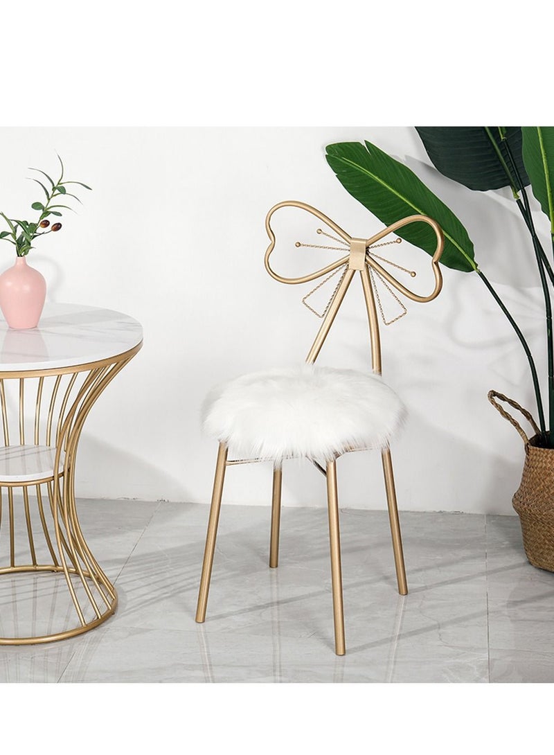 LINGWEI Metal Vanity Chair Fur Cushioned Padded Seat Makeup Dressing Stool Bench with Butterfly Backrest Child Dining Chair Furniture Bedroom Makeup Stool - Image 2