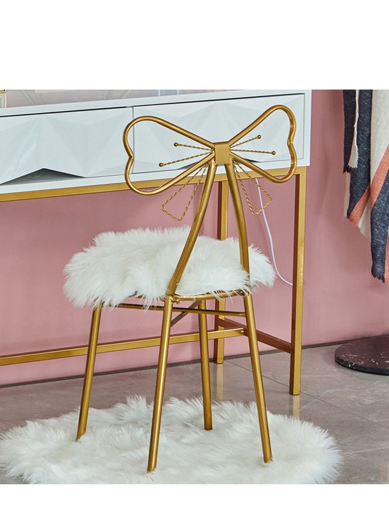 LINGWEI Metal Vanity Chair Fur Cushioned Padded Seat Makeup Dressing Stool Bench with Butterfly Backrest Child Dining Chair Furniture Bedroom Makeup Stool - Image 5