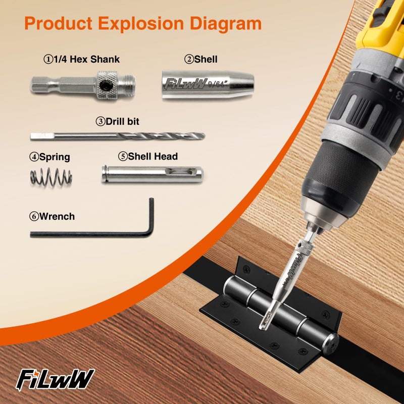 FiLwW Self-Centering Drill Bit Set, CC2430 3/32", 7/64", 9/64" Self Centering Drill Bit VIX Bit for #6 8 10 Screws - Image 5