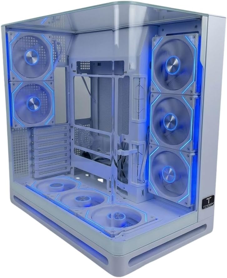 **صندوق الكمبيوتر TEXON TEXON-840 من نوع Mid Tower** | تصميم احترافي عالي الجودة مقوس الشكل | 8 مراوح من نوع Infiniti ARGB مثبتة | دعم للوحات الأم من نوع ATX | دعم لمبردات الماء بقطر 360 مم | تصميم يسمح بالتوصيل من الخلف | اللون أبيض - Image 2
