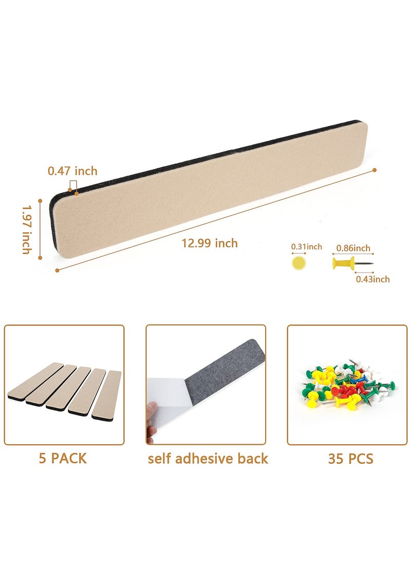 SUNSAR 5PCS Felt Pin Board Bar Strips Bulletin Board for Bedrooms Offices Home Wall Decoration, Notice Board Self Adhesive Cork Board with 25 Push Pins for Paste Notes, Photos - Image 2
