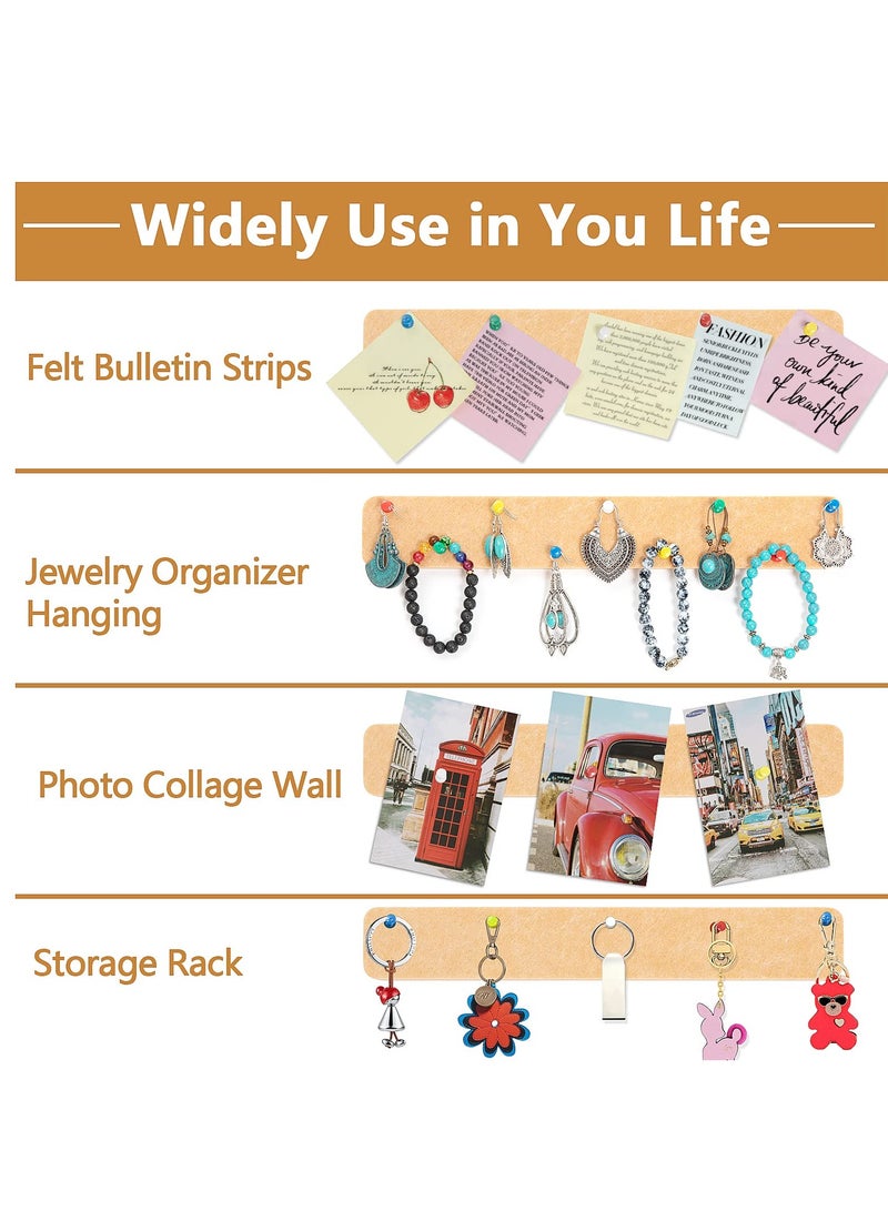 SUNSAR 5PCS Felt Pin Board Bar Strips Bulletin Board for Bedrooms Offices Home Wall Decoration, Notice Board Self Adhesive Cork Board with 25 Push Pins for Paste Notes, Photos - Image 4