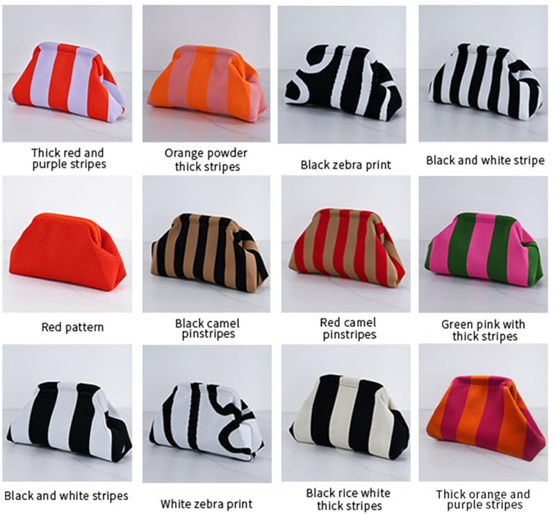 DIHKLCIO Clutch Purses for Women Summer Beach Woven Crochet Handbag Dumpling Striped Ruched Cloud Purse colorblock Evening Bag pink orange - Image 4