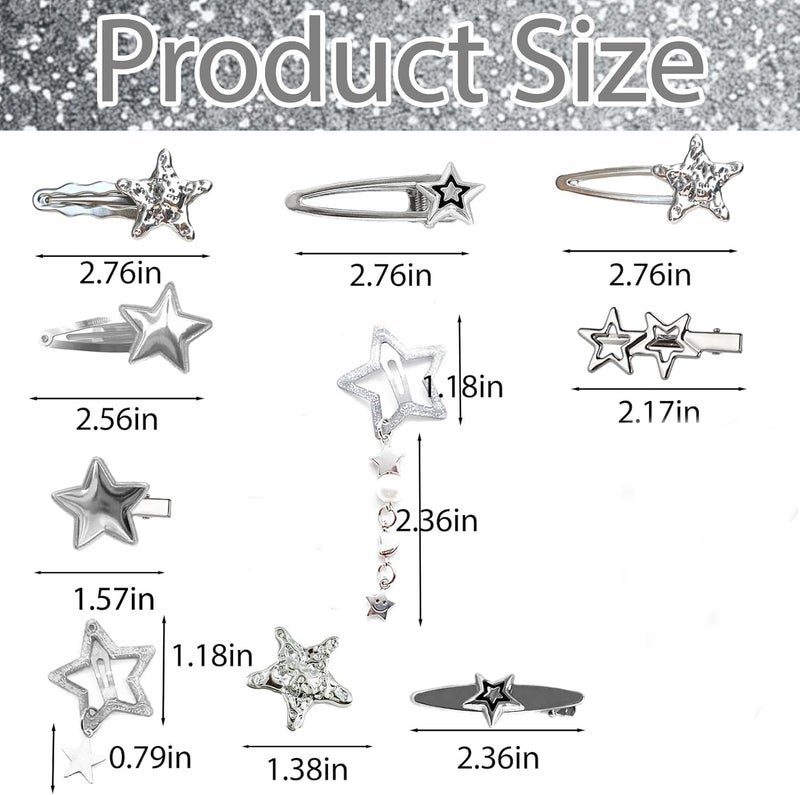 HZYH 18 Pcs Silver Star Hair Clips for Women – Y2K Metal Barrettes & Pentagram Bobby Pins, Cool Hair Styling  Set - Image 2