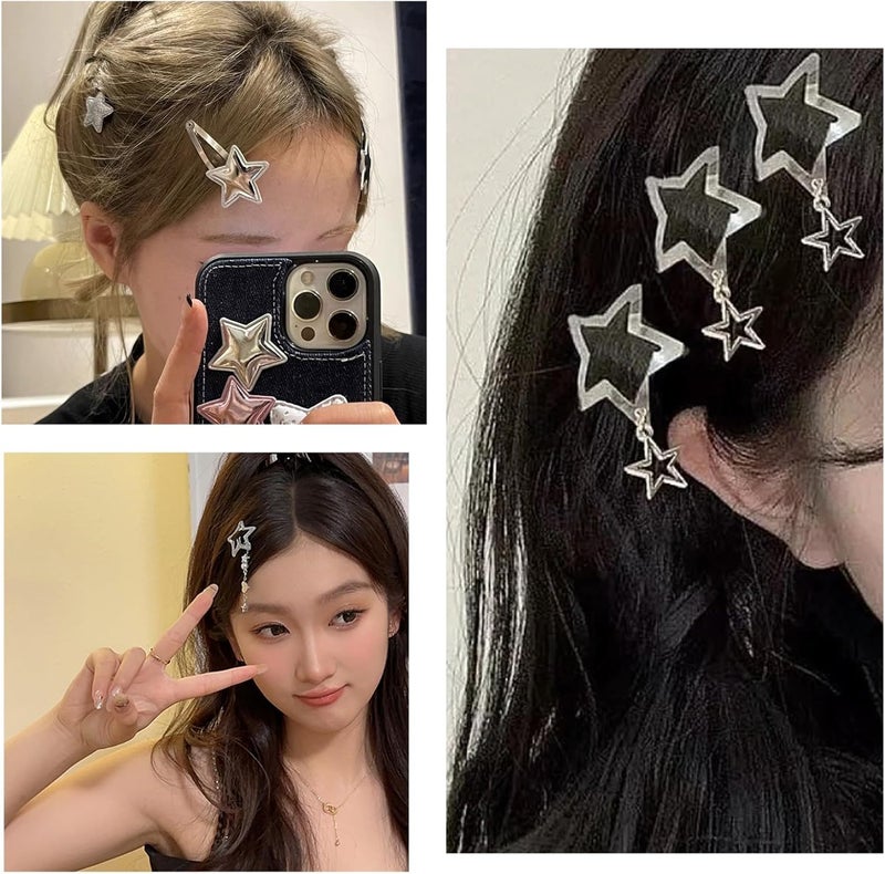 HZYH 18 Pcs Silver Star Hair Clips for Women – Y2K Metal Barrettes & Pentagram Bobby Pins, Cool Hair Styling  Set - Image 3