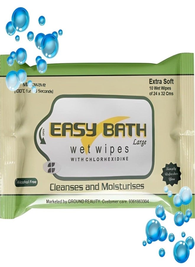 PEPL (1 Packx10 Towels) Easy Bath wet wipes Large Size Soft Doctors Choice Real Care for Adults Elders Patients Women Men Hypoallergenic Travel Pack Rinse Free Easy Eco Bath Body Wet Wipes - Image 1
