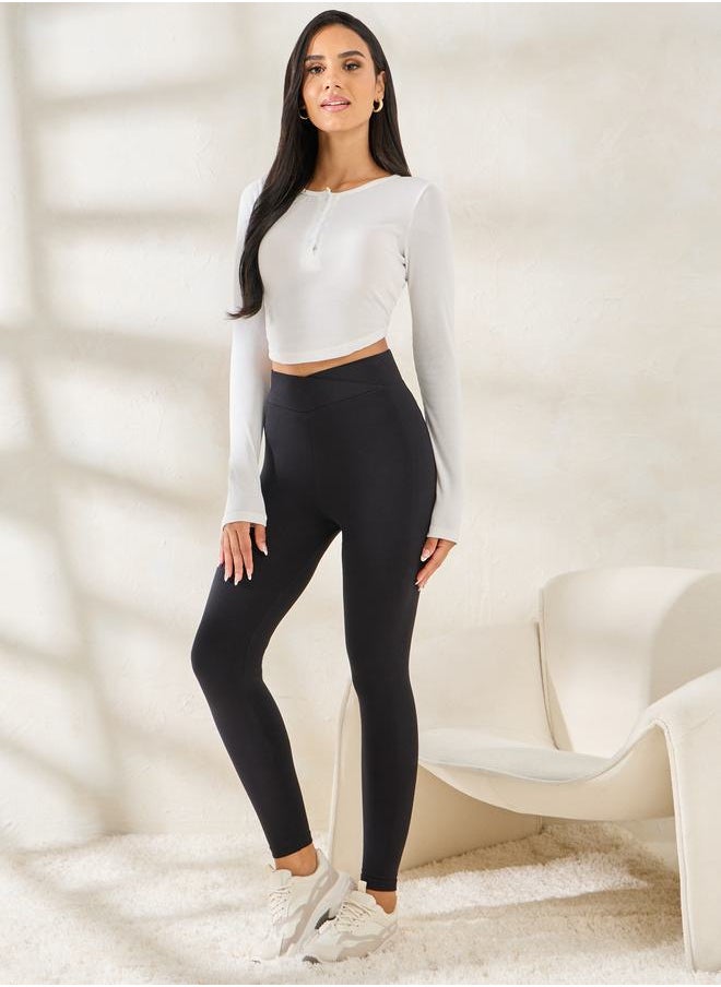 Styli Criss-Cross Waistband Ankle Length Leggings  - Image 2