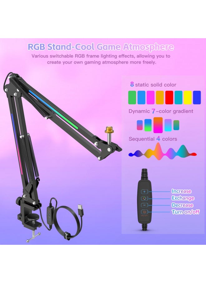 ZealSound ZealSound Microphone Boom Arm,RGB Microphone Arm Stand with 7-color dynamic Light for QuadCast/Blue Yeti/Snowball/Shure SM7B/Rode/Elgato,Suspension Boom Scissor Stand for Gaming Streaming Podcasting  - Image 2