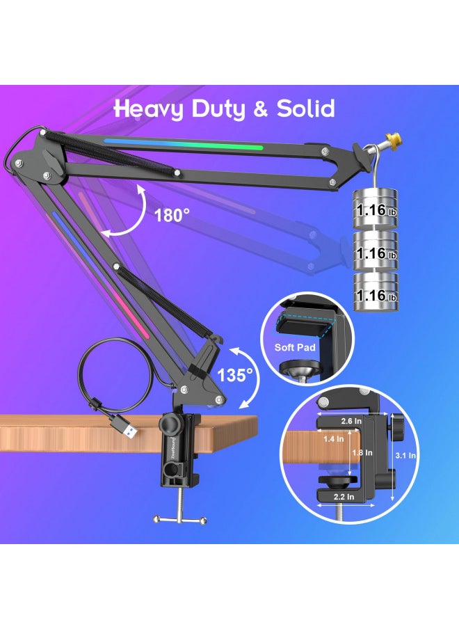 ZealSound ZealSound Microphone Boom Arm,RGB Microphone Arm Stand with 7-color dynamic Light for QuadCast/Blue Yeti/Snowball/Shure SM7B/Rode/Elgato,Suspension Boom Scissor Stand for Gaming Streaming Podcasting  - Image 5