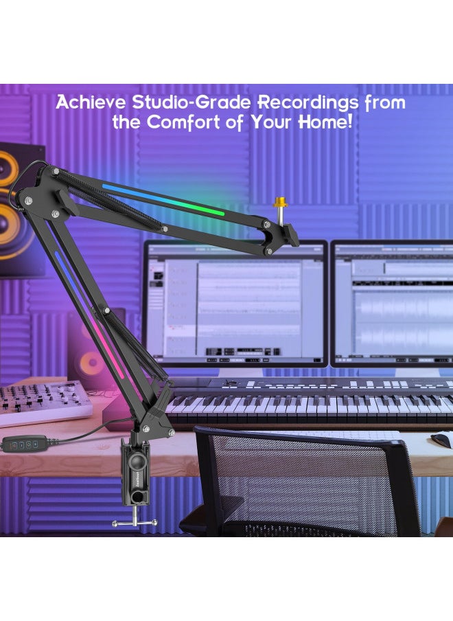 ZealSound ZealSound Microphone Boom Arm,RGB Microphone Arm Stand with 7-color dynamic Light for QuadCast/Blue Yeti/Snowball/Shure SM7B/Rode/Elgato,Suspension Boom Scissor Stand for Gaming Streaming Podcasting  - Image 3