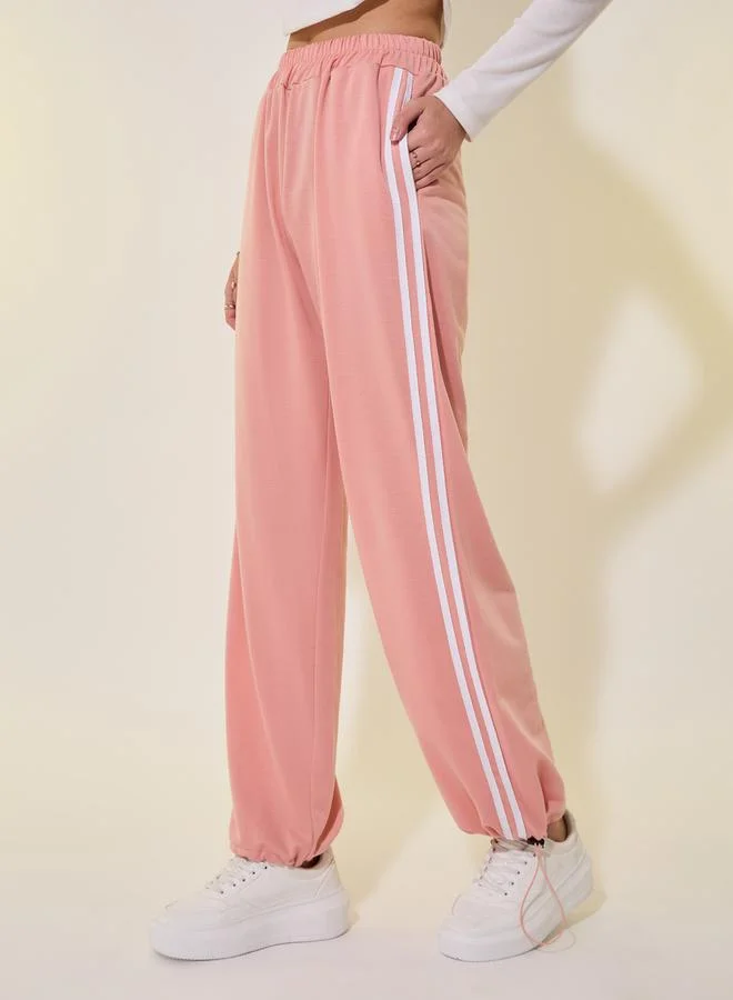 Take Two Striped Mid-Rise Relaxed Fit Joggers with Drawstring