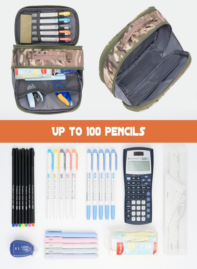 ECHSRT Tactical Pencil Case for Boy, Extra Large Capacity Camo Pencil Pouch for Men Adults, 3 Compartment Zipper Pen Case, Small Tool Bag Organizer for School Office Travel - Camo Green - Image 4