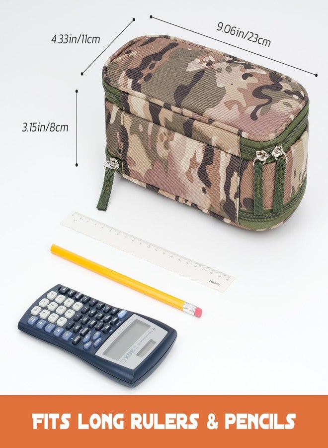 ECHSRT Tactical Pencil Case for Boy, Extra Large Capacity Camo Pencil Pouch for Men Adults, 3 Compartment Zipper Pen Case, Small Tool Bag Organizer for School Office Travel - Camo Green - Image 2