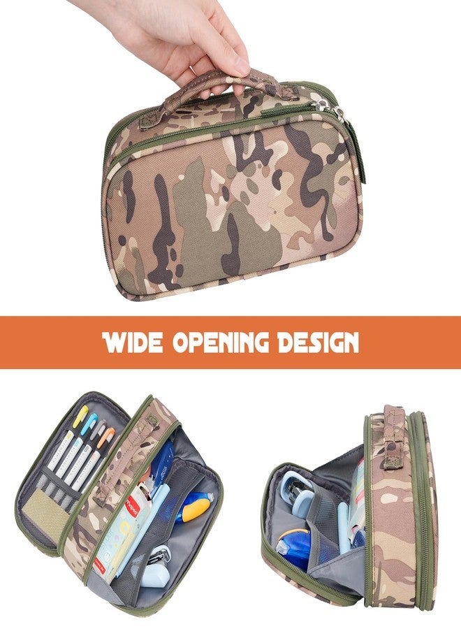 ECHSRT Tactical Pencil Case for Boy, Extra Large Capacity Camo Pencil Pouch for Men Adults, 3 Compartment Zipper Pen Case, Small Tool Bag Organizer for School Office Travel - Camo Green - Image 5