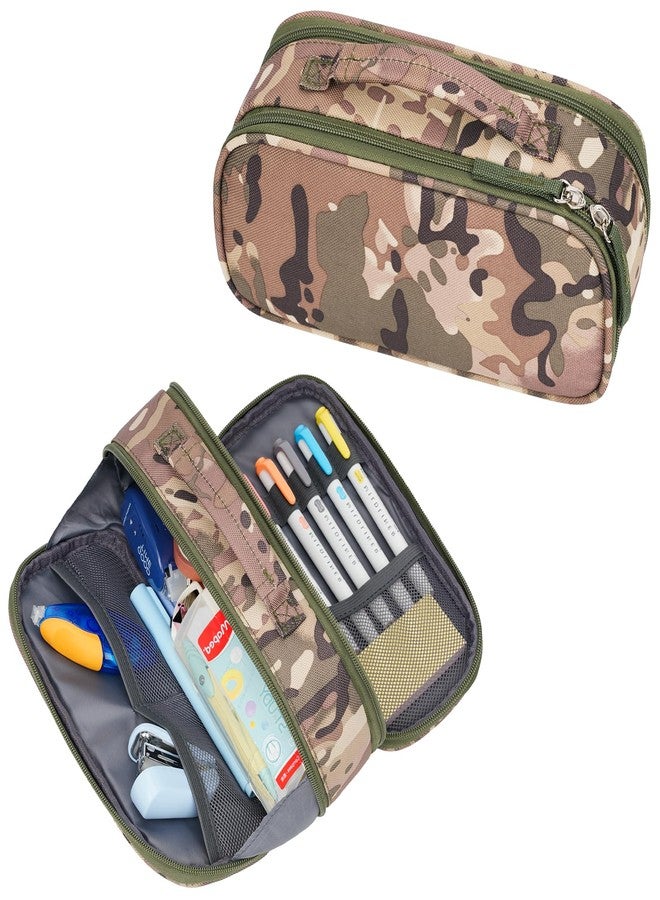 ECHSRT Tactical Pencil Case for Boy, Extra Large Capacity Camo Pencil Pouch for Men Adults, 3 Compartment Zipper Pen Case, Small Tool Bag Organizer for School Office Travel - Camo Green - Image 1