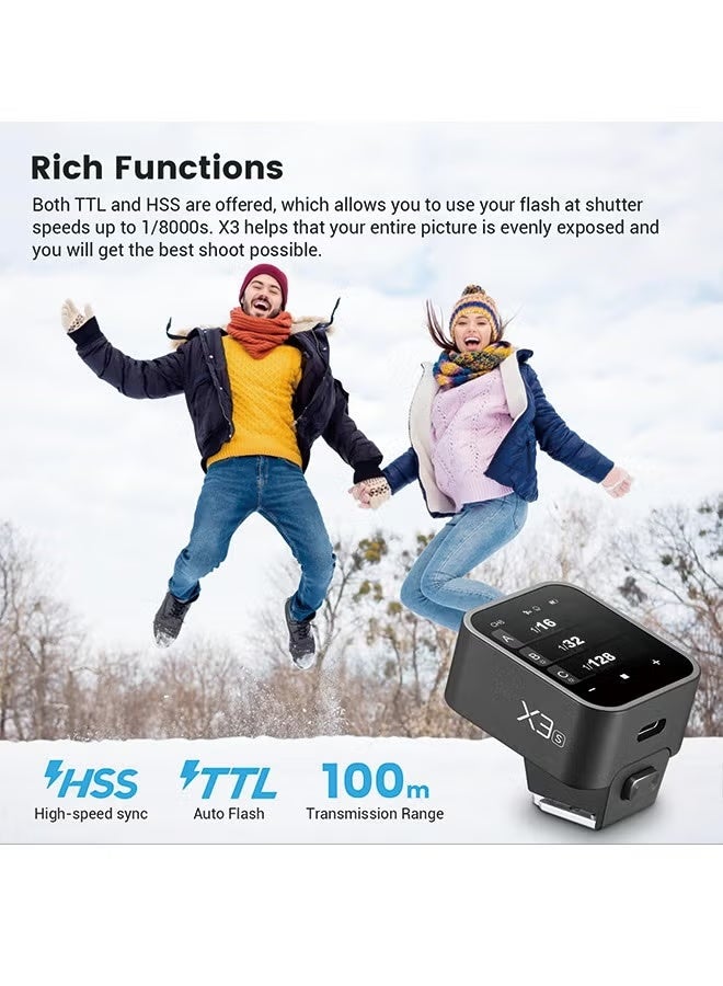 Godox X3-S Touchscreen TTL Wireless Flash Trigger for Sony Camera, 1/8000s HSS TTL TCM Function, Built-in Battery USB-C Charge Flash Transmitter Compatible with Sony A7IV A7C A7M4 A7R A7RIII - Image 3