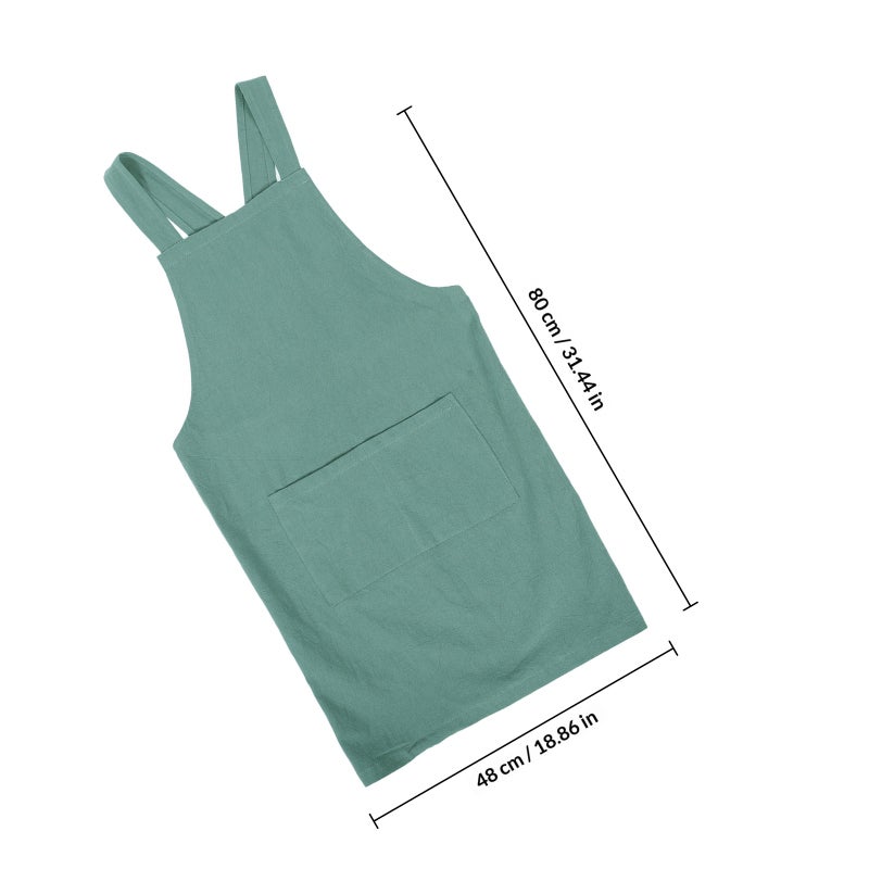 Japanese Style Cotton Linen Apron Color Dirt Proof Apron Back Kitchen Cooking Apron (Green Gray Pattern) - Image 2