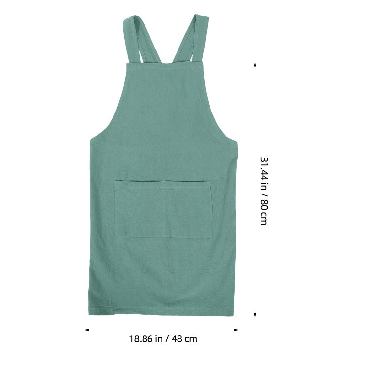 Japanese Style Cotton Linen Apron Color Dirt Proof Apron Back Kitchen Cooking Apron (Green Gray Pattern) - Image 3