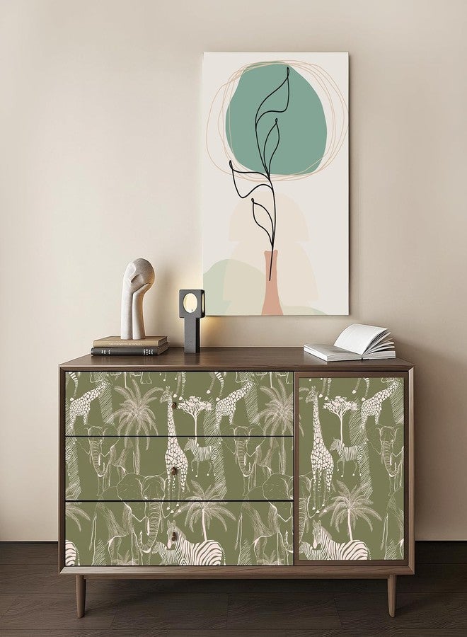 Livelynine Jungle Animal Wallpaper Stick and Peel Forest Animals Green and White Wall Paper Self Adhesive Contact Paper Tropical Palm Tree Woodland Safari Giraffe Zebra Elephant Print Mural 17.5x78.8" - Image 2