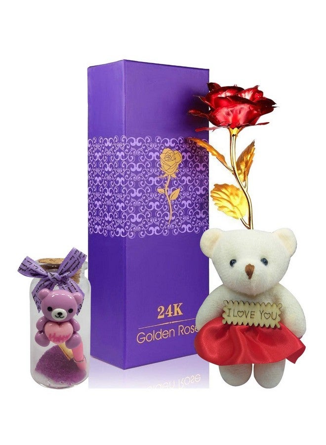 Natali Traders Artificial Golden Rose, Small Soft Toy & Love Message Bottle - Love-Birthday Gifts for Wife-Girlfriend-Girls - Image 1